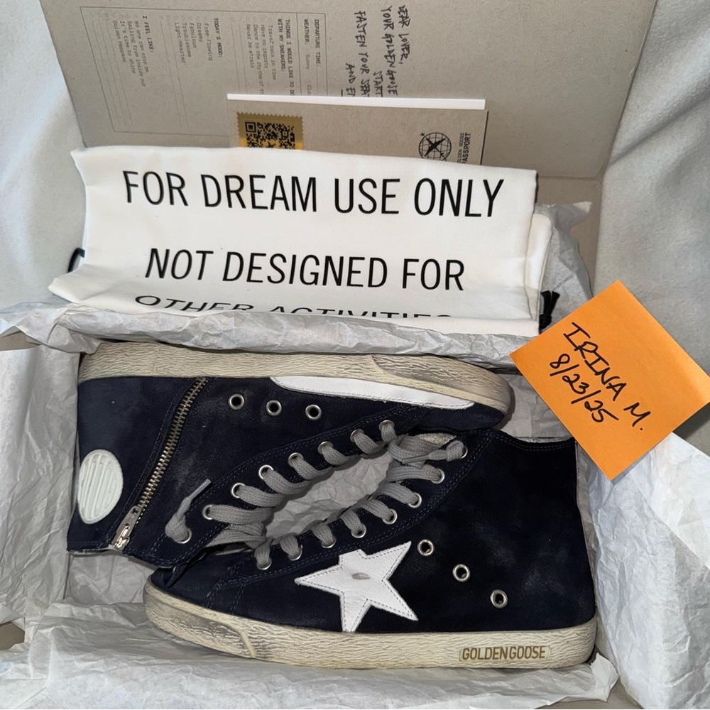 NEW! GGDB GOLDEN GOOSE Navy Suede Francy Side-Zip Sneakers size 39 New in Box! - Picture 4 of 16